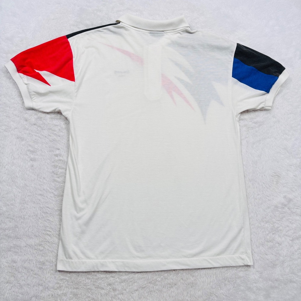VTG 90s Spalding Polo Shirt Men M White Red Blue Geometric Colorblock Logo RARE - Picture 5 of 14
